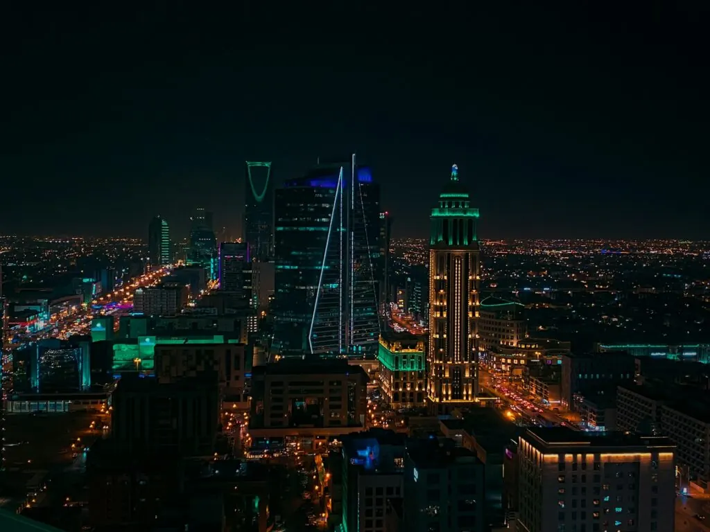 North Riyadh skyline at night with KAFD towers